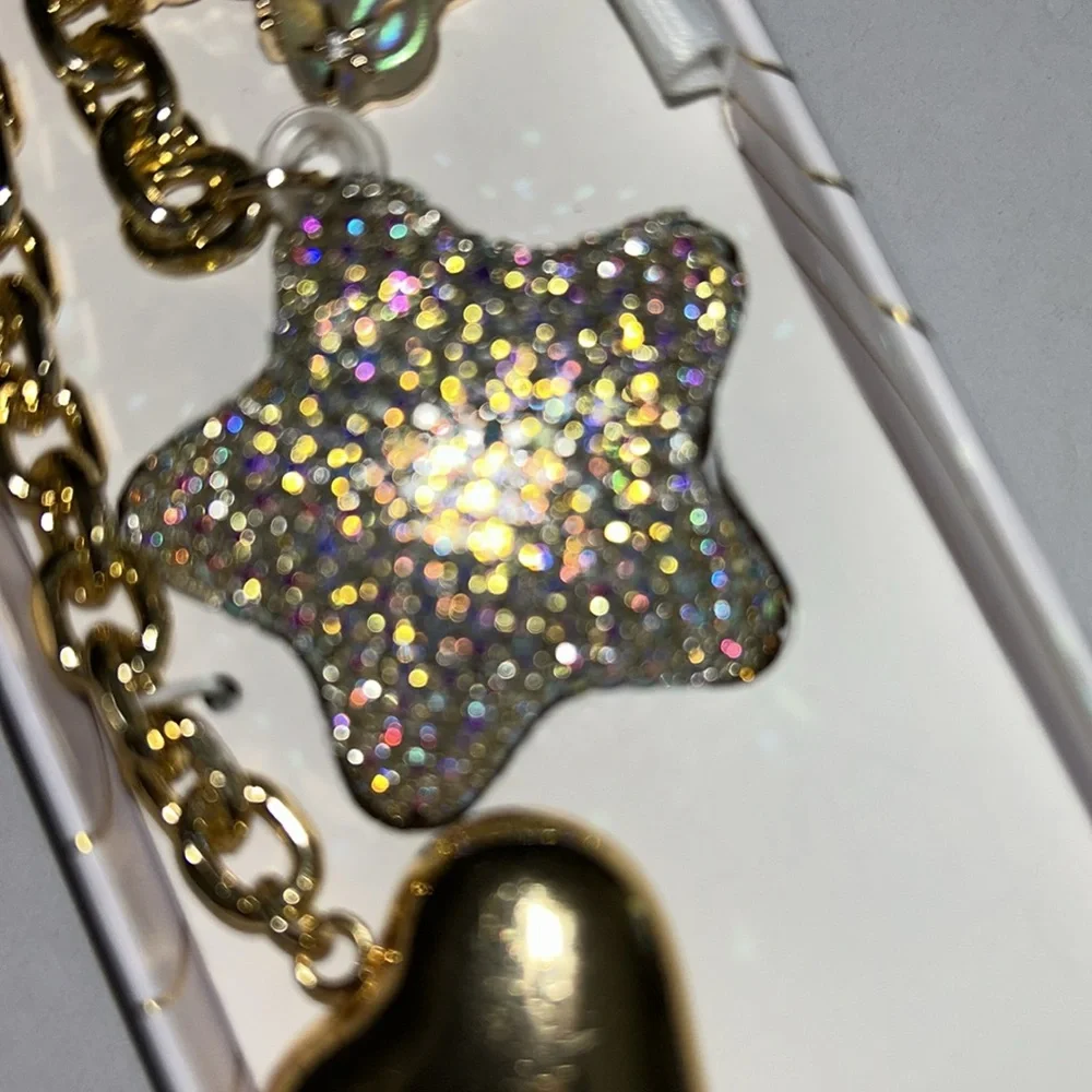 Bling Silver and Gold puffy Star and Heart Handbag charm/Keychain